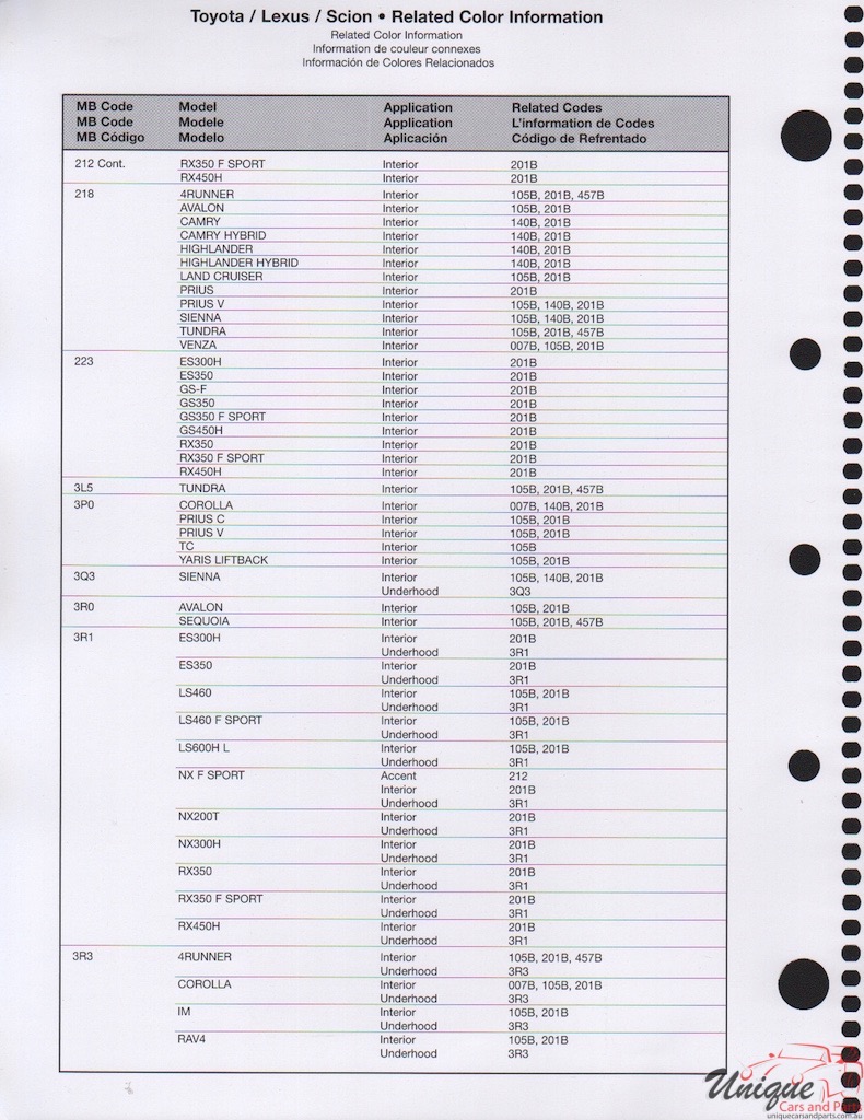 2016 Toyota Paint Charts RM 13
